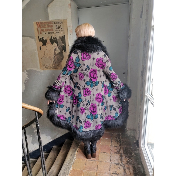 Vintage Betsey Johnson 90s Y2K Floral Spider Penny Lane Duster Knit Coat - Picture 8 of 12